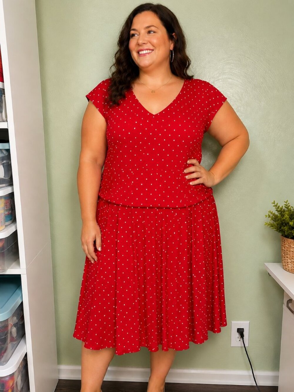 Retrolicious NWT Red White Polka Dot Dress 3X Vintage Pinup Cap Sleeve Midi
